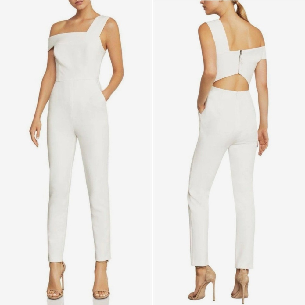BCBGMaxAzria White One-Shoulder Cutout Jumpsuit